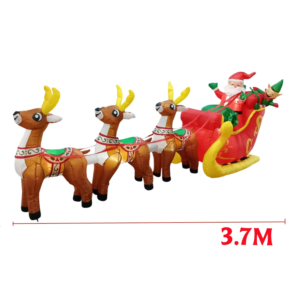 Christmas Inflatable Santa Claus Rides On A Sled Pulled By Three Reindeer, Carrying A Gift Box And Built LED,For Courtyard, Lawn