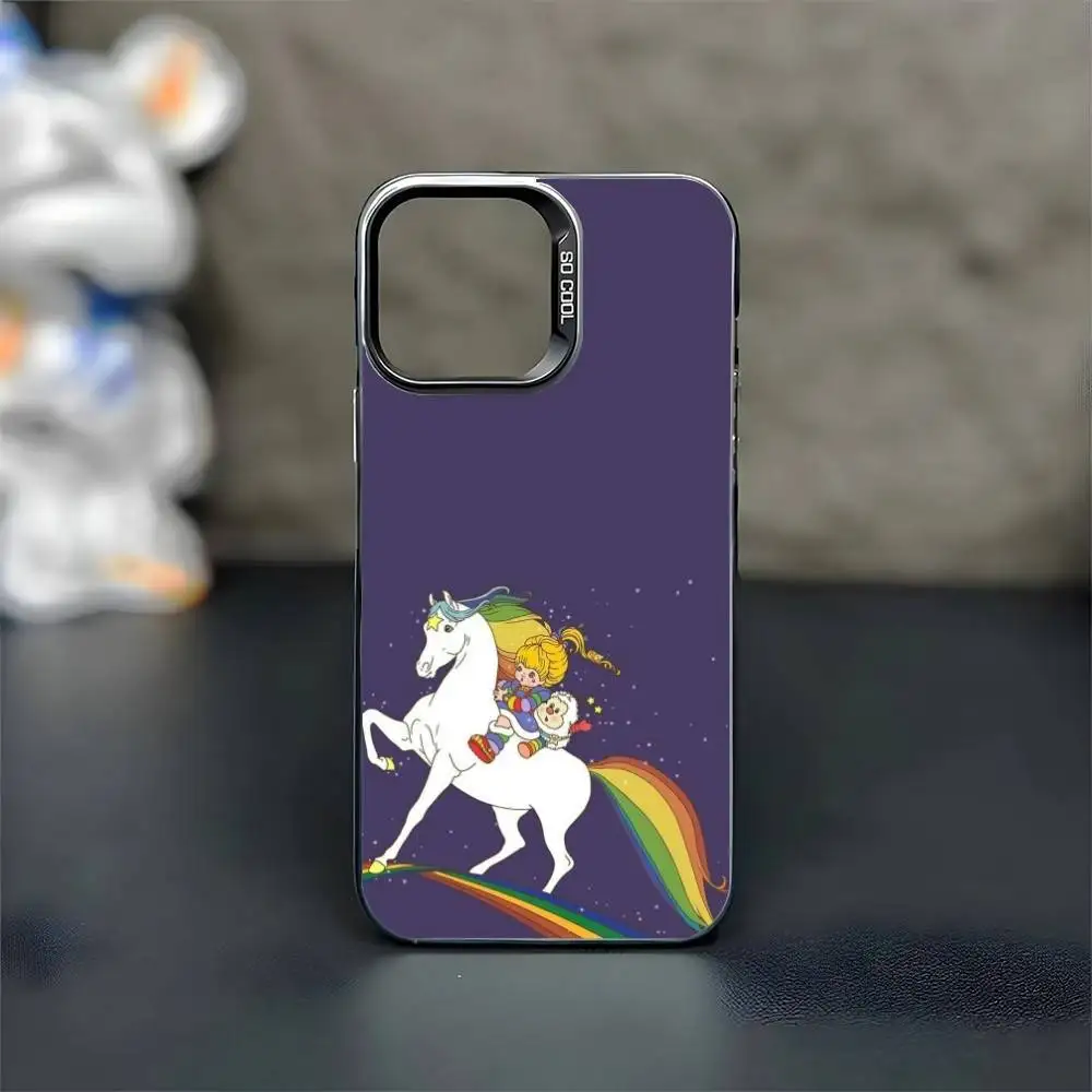Funda de teléfono de dibujos animados R-Rainbow Brite para iPhone17,16,15,14,13,12,11 Pro Max Blcak, cubierta interior chapada en plata colorida