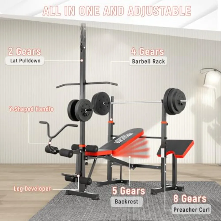 1500LB 8 في 1 مقعد وزن قابل للتعديل مع سحب للأسفل وتمديد الساق وتصميم قابل للطي لصالة الألعاب الرياضية المنزلية يتضمن مبلغ C #5
