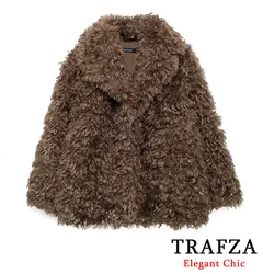 TRAFZA Women Fall Winter Teddy Shaggy Coat Vintage Lapel Luxury Jacket Coat New 2024 Fall Winter Fashion Retro Loose Fleece Coat