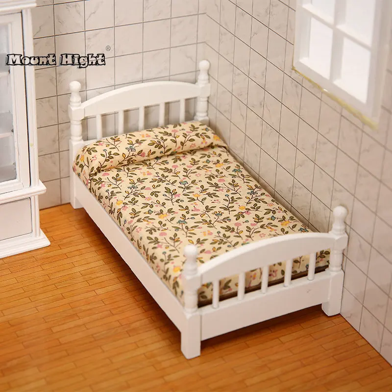 1/12 Dollhouse Mini Single/Double Bed Home Bedroom Furniture Toy Gift Living Room Furniture Model Beautiful Handmade Wooden Toy