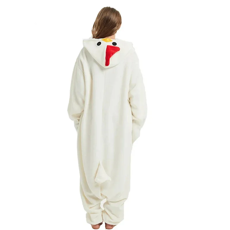 Unisex White Anime Rooster Cartoon Kigurumi Kids Onesie Pajamas Fleece Jumpsuit Funny Sleepwear Women Girl Cosplay Clothes