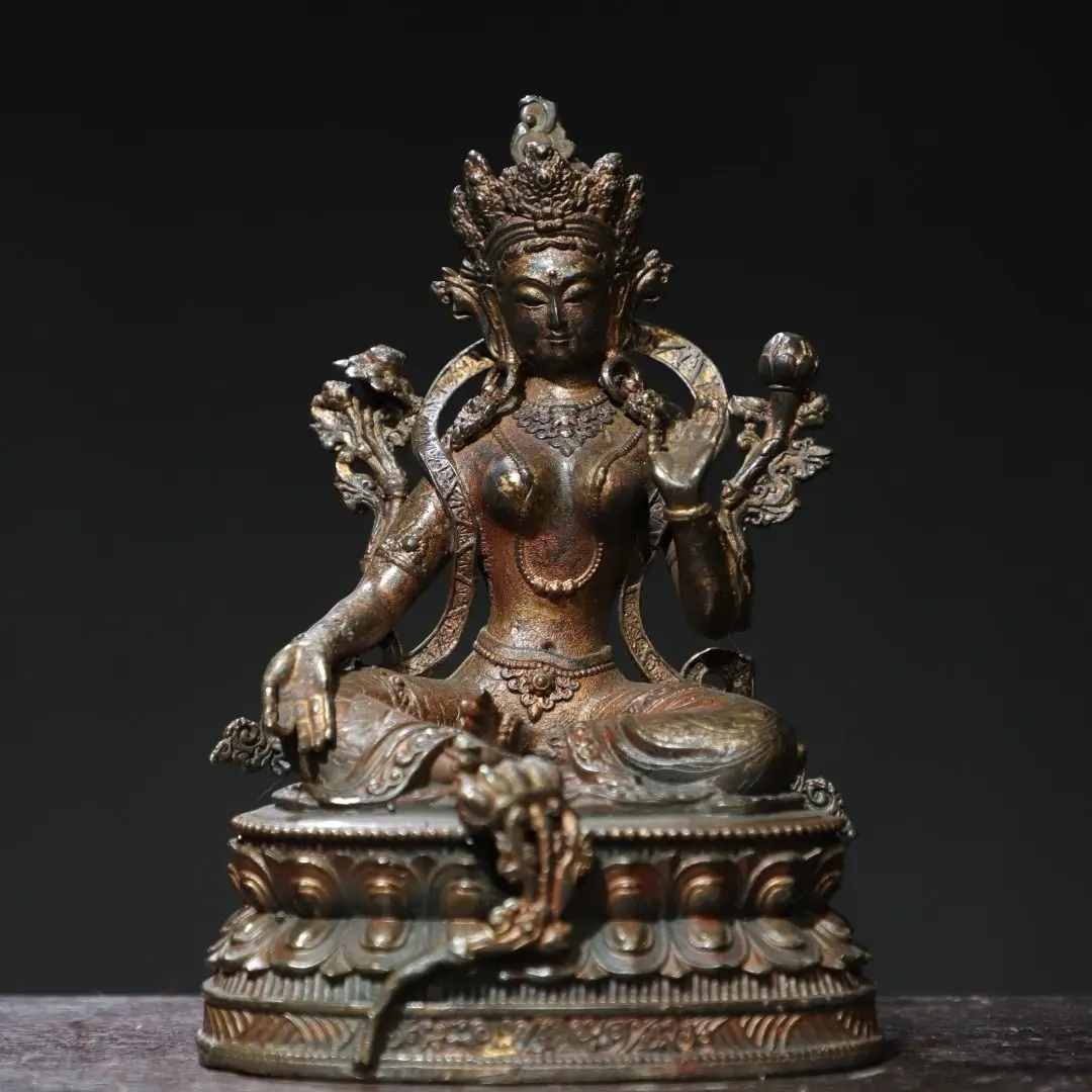 Copper mud gold [green Tara] height 21cm wide 15cm thick cm weight 1.3kg
