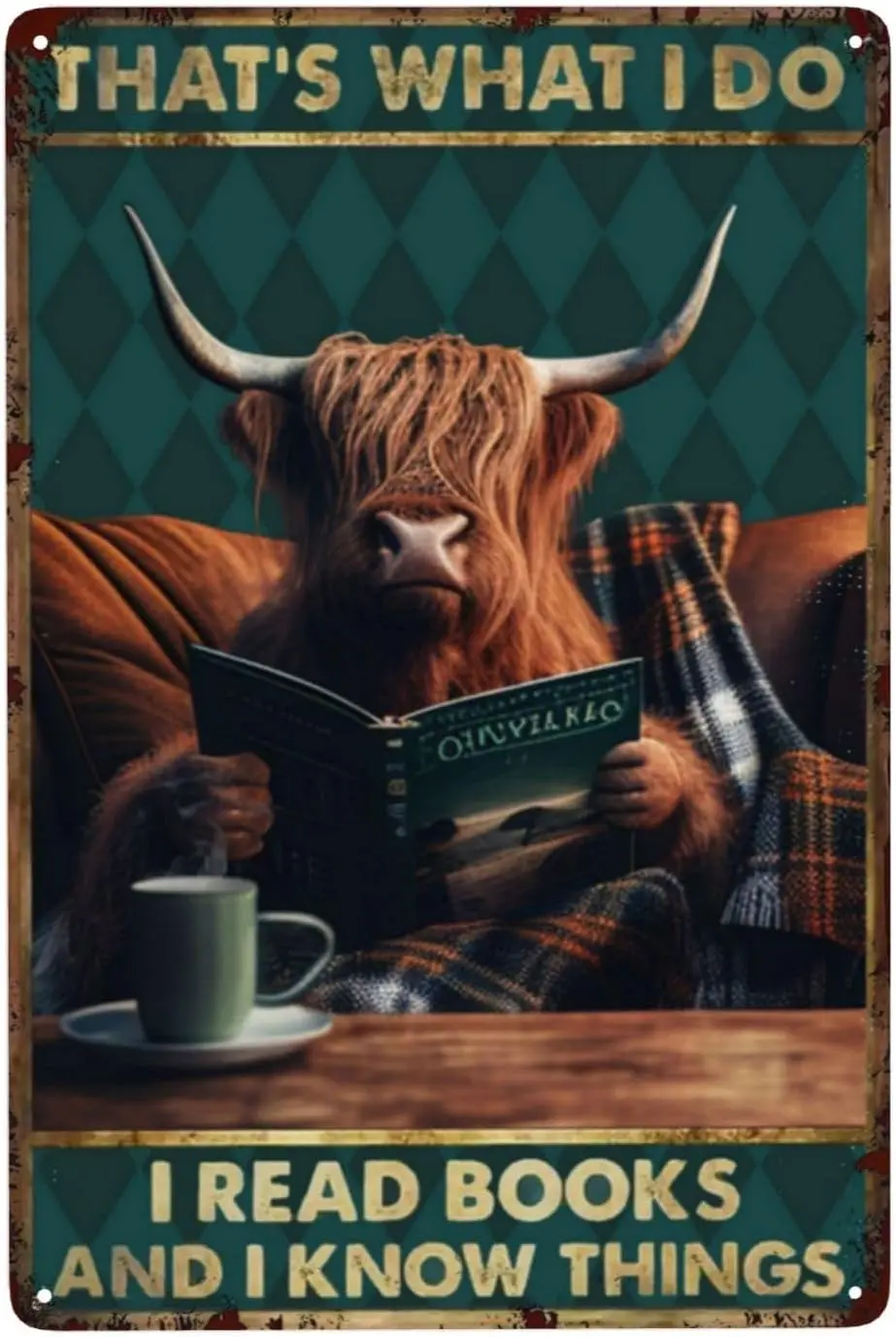 ZHIQUN Bookish Cow Metal Plaque 8X12IN - 