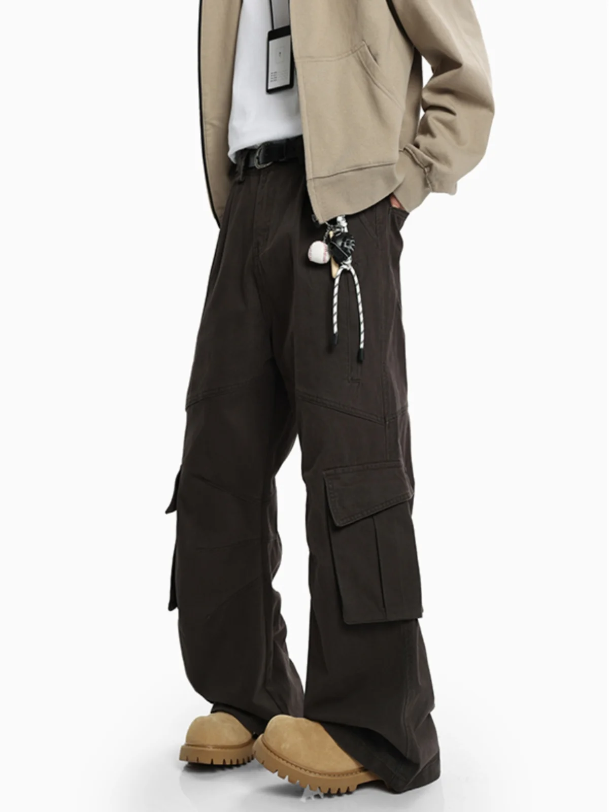 

Ретро-джинсы в американском стиле с эффектом потертости, многокарманные, рабочие, мужские, весенне-осенние, дизайнерские, деконструированные, прямые, слегка расклешенные брюки