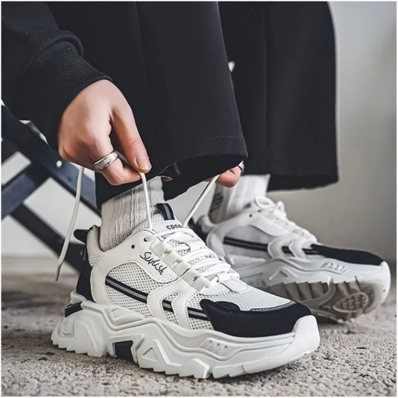 Men's Breathable Casual Thick-Soled Shoes Spring Summer Trendy Versatile Teen Jogging Sports Dad Height-Increasing Footwear