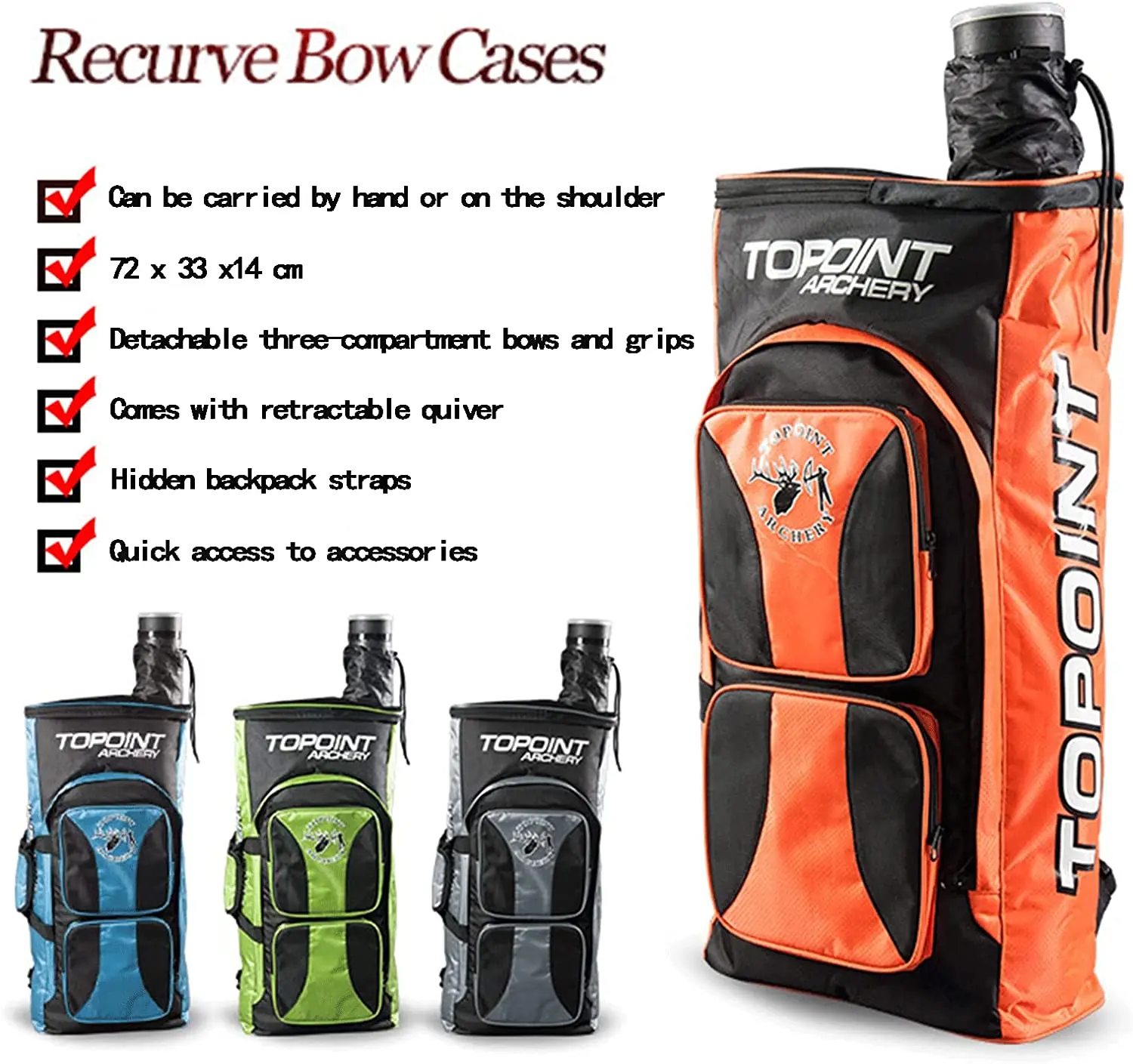 Archery Backpack for Recurve Bow - Premium Recurve Bow Case - Storage Pockets for Gear & Accessories with Arrows Telescopic Tub