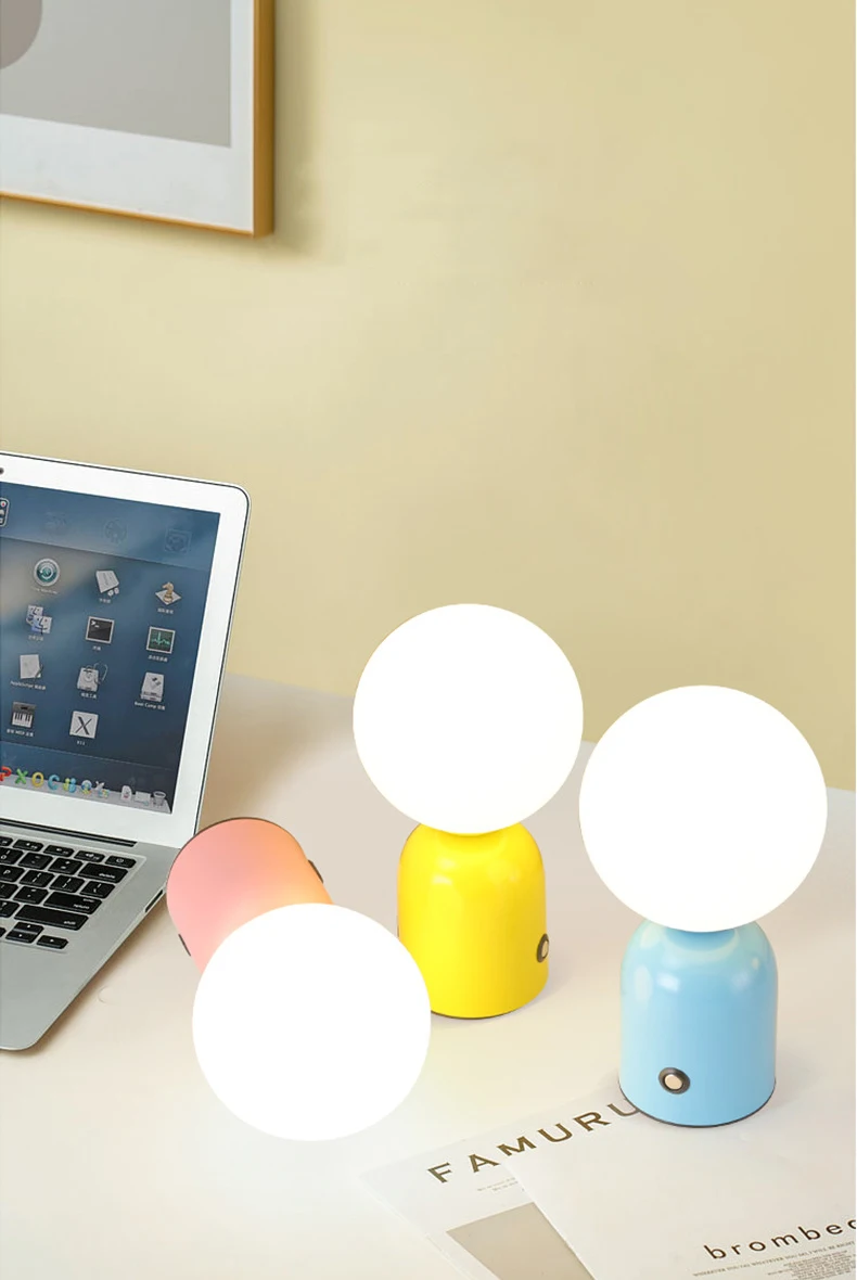 Colorful Desk Lamp Charging White Glass Mini Table