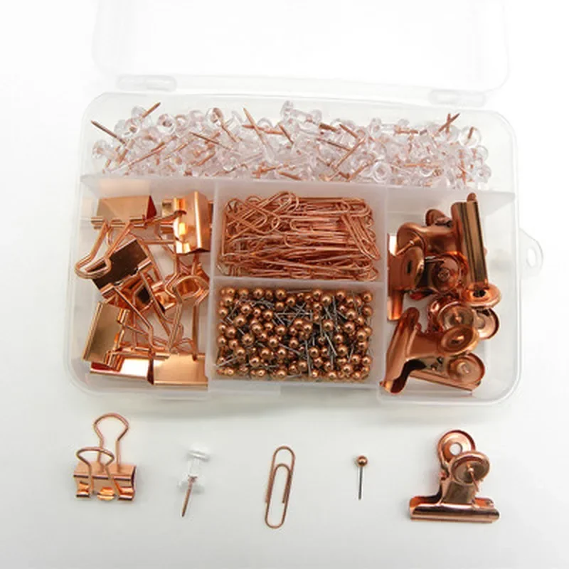 5 Styles 500 Set Rose Gold Pink Paper Pins Organizer Office School and Home Supplies Binder Clips Kawaii Desk Accessories