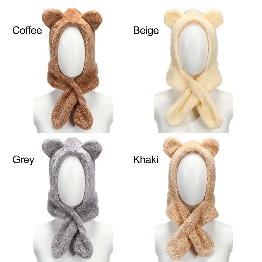 Fashion Women Beanies Caps Winter Warm Cute Bear Ear Hat Casual Plush Hat Women Earflap Earmuff Windproof Caps Scarf