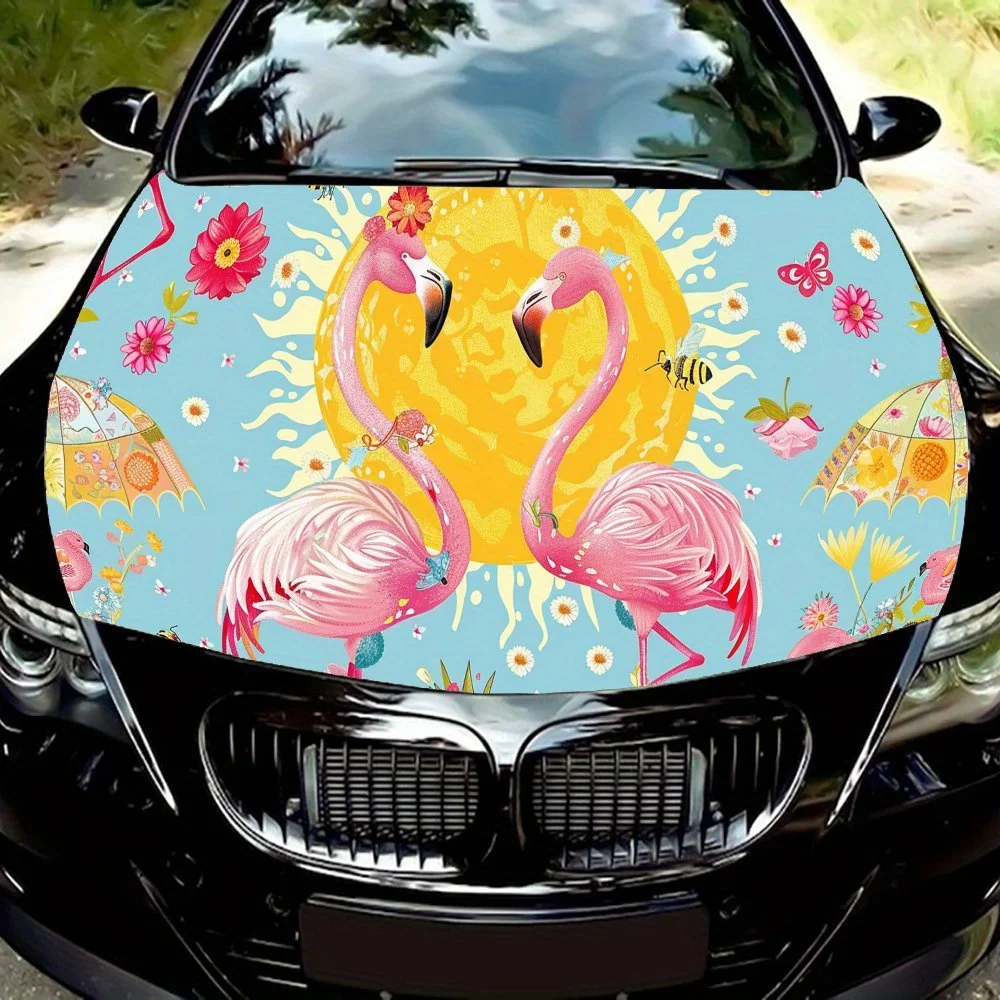 Sunny - Flamingo Car Hood Sticker PVC Self Waterproof Stick, Striking Auto Exterior Accessories Decor Protect Gift for Car Lover
