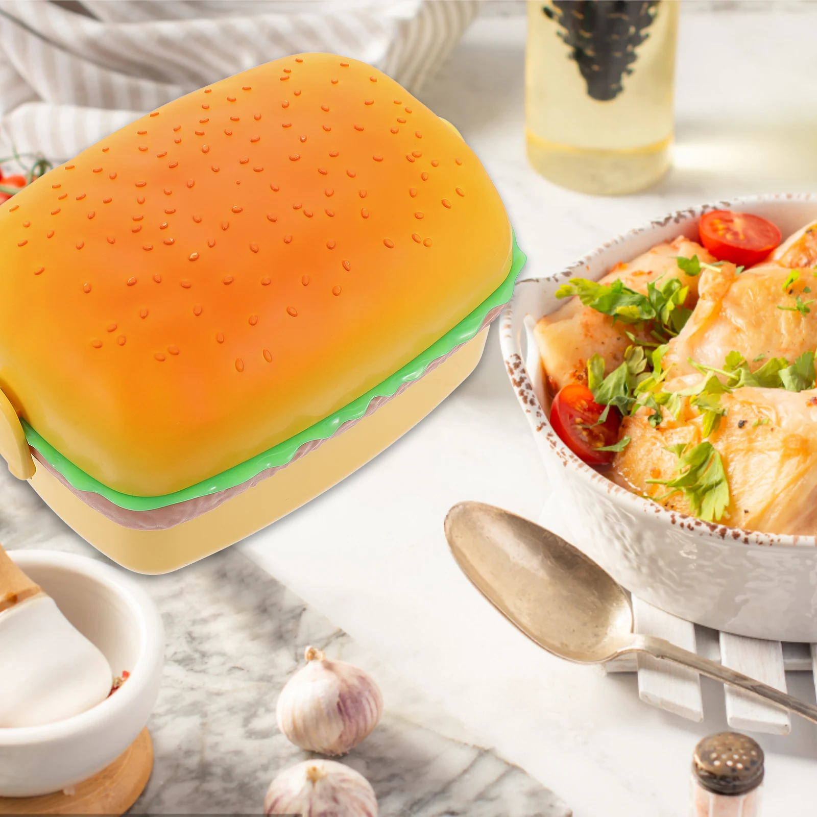 

Lunch Boxes Hamburger Layered Fruit Container Micro-wave Oven Containers Kids Food Holder Pupils