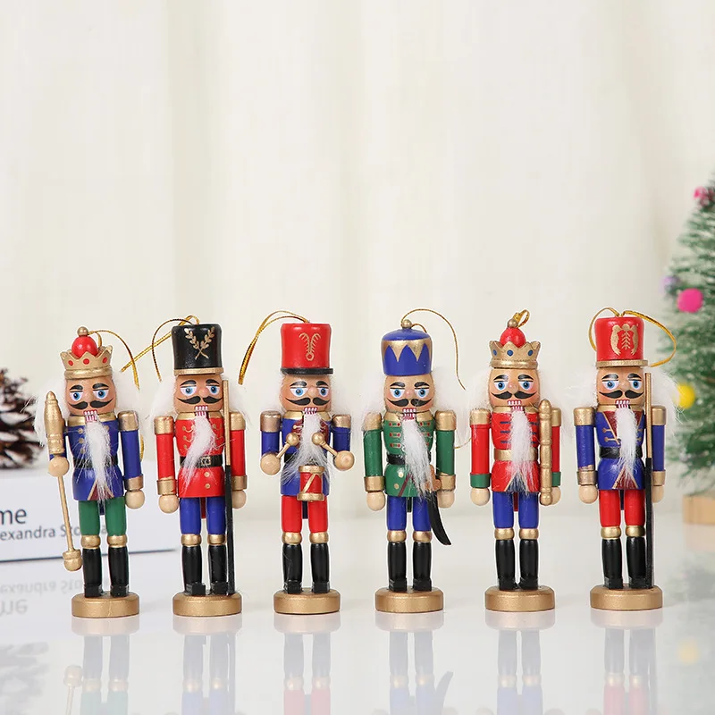 Handmade Christmas Wooden Nutcracker Doll, Glittering Powder Doll Ornament, Desktop Decor, 1 Set, 5Pcs