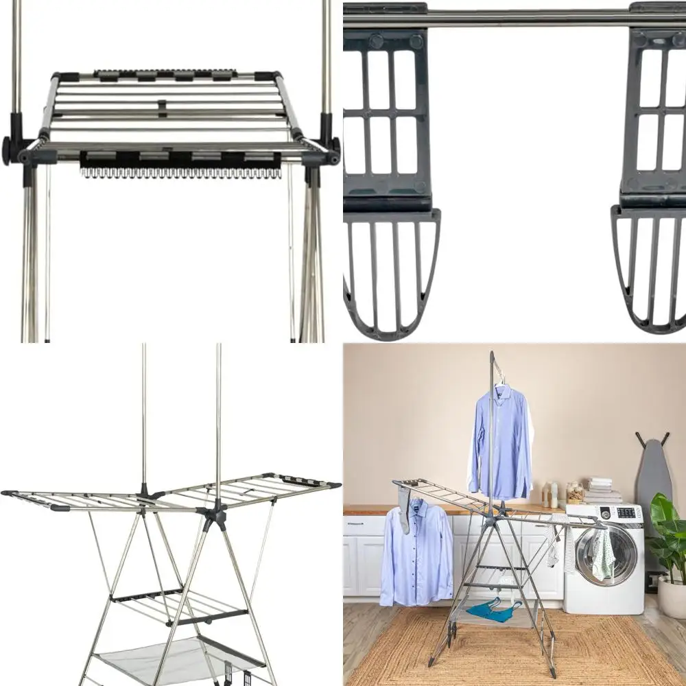 

Расширяемая сушилка для белья из нержавеющей стали с Т-образной планкой и выдвижными крыльями, серебристая