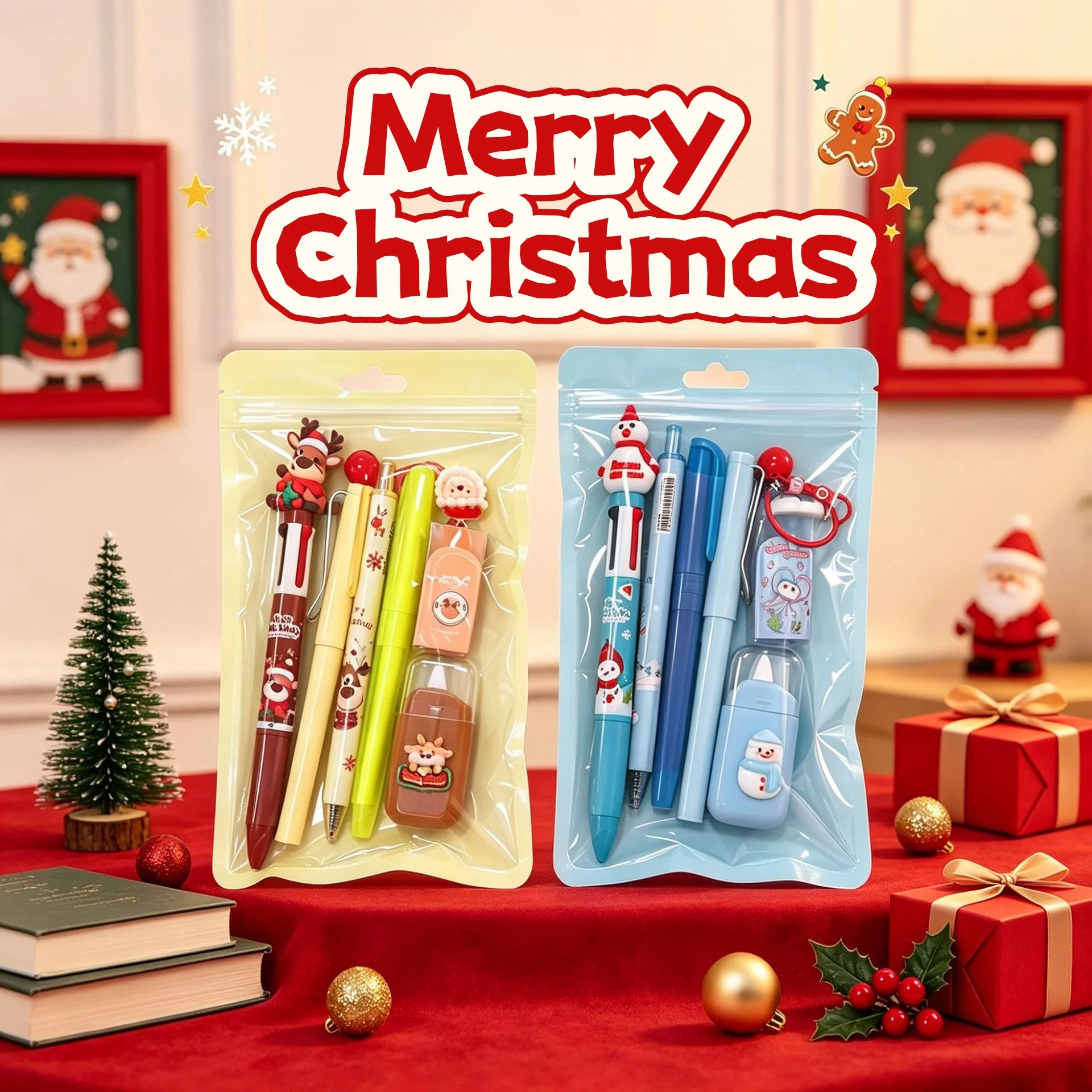 7Pcs Christmas Stationery Set, Surprise Student Study Reward Small Gift, Class Group Purchase Practical Stationery Gift, Party Gift