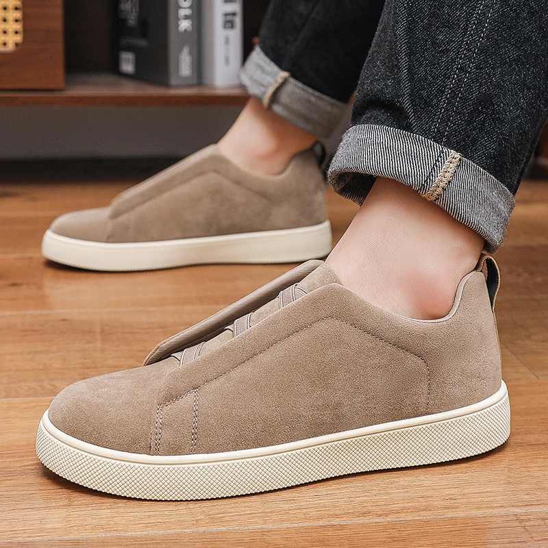 Men's Skate Shoes Elastic Hidden Strap Round Toe Light Flat Rubber Sole Minimalist Daily Office Travel Walking Casual Loafers