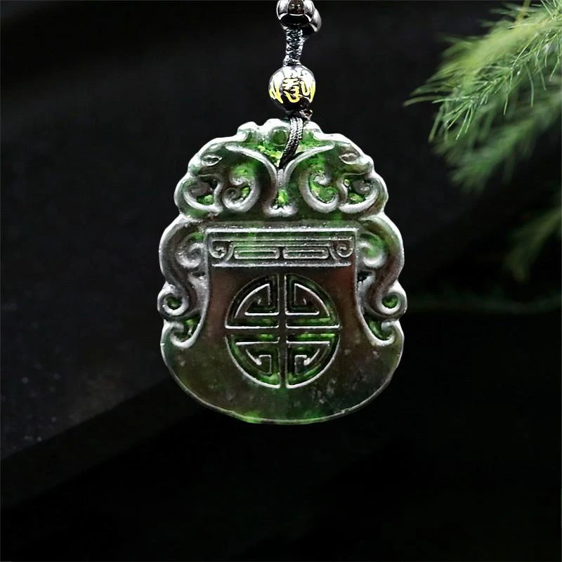 Jade Dragon Pendant Necklace Obsidian Natural Fashion Chinese Jewellery Charm Amulet Gifts Carved Gemstone Black Green