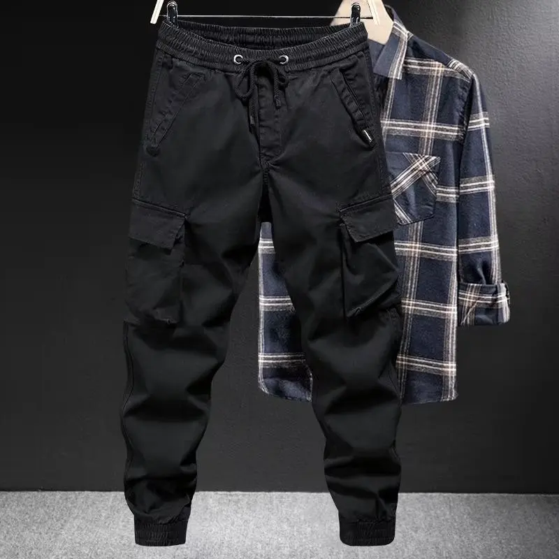 Moda lavoro casual per uomo primavera e autunno marchio alla moda piedi larghi tinta unita lavoro pantaloni casual americani