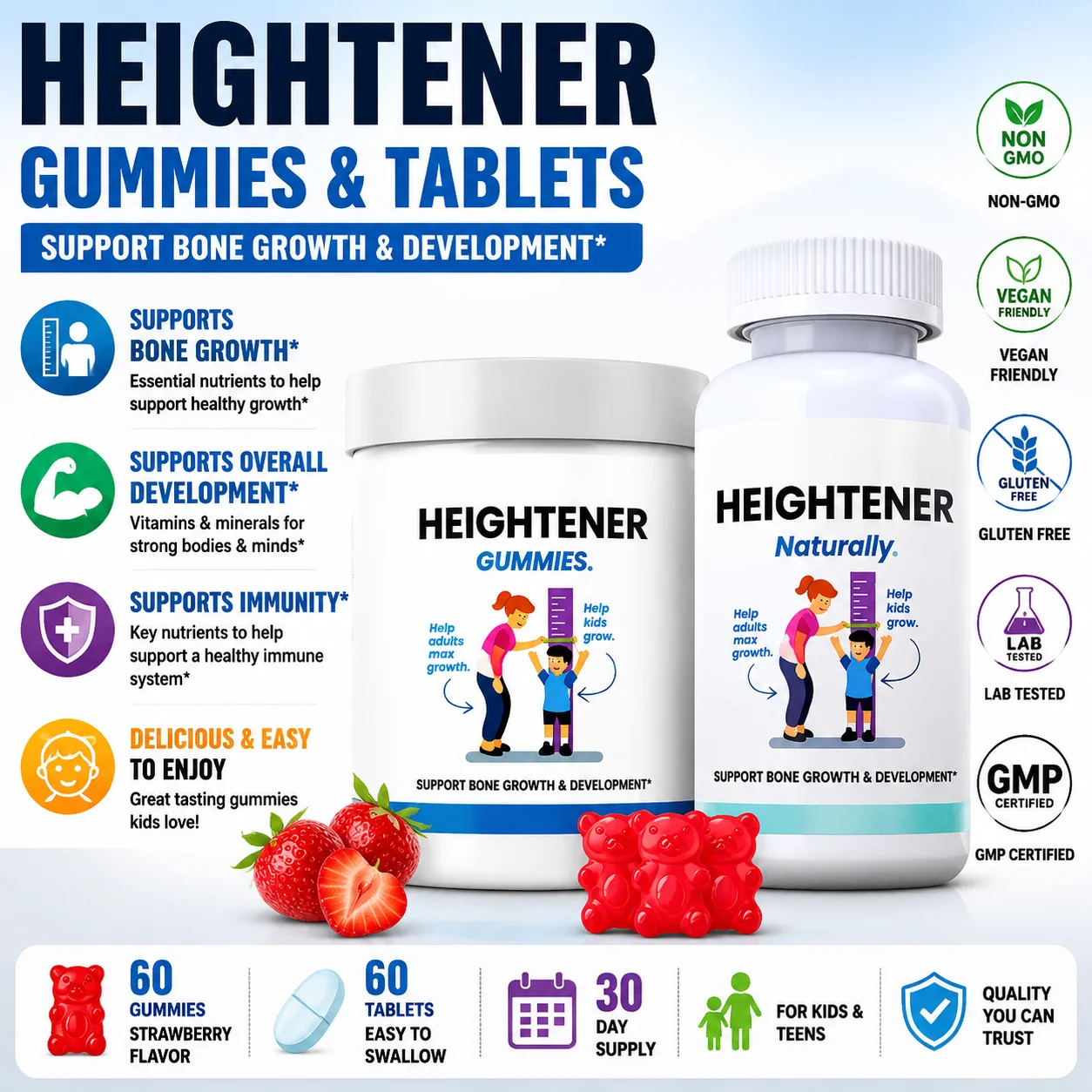 Health Wellness Lifestyle - Knochengesundheits-Gummibärchen 60 Stück, Tägliches Wellness-Nahrungsergänzungsmittel für