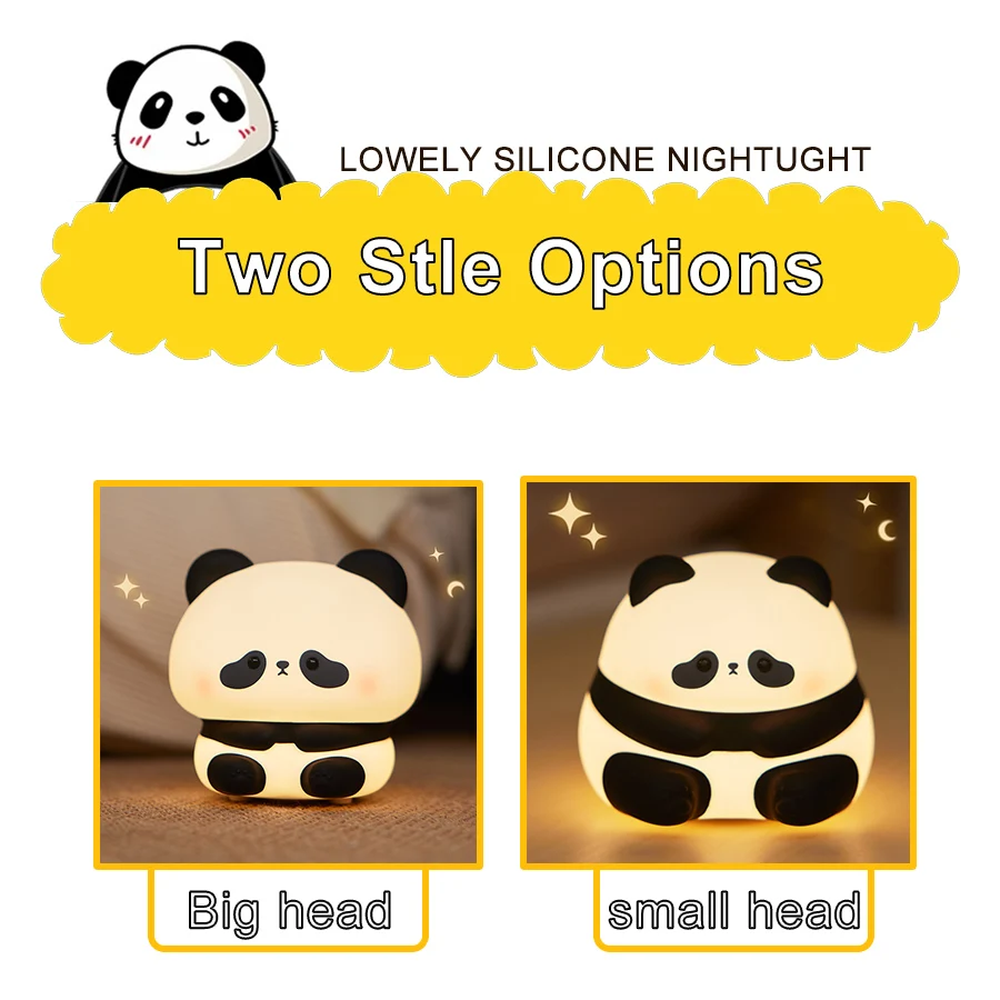 Panda Huahua TouTou USB Rechargeable Silicone Pat Lamp Creative For Children Birthday Gift Bedroom Bedside Sleep Night Light