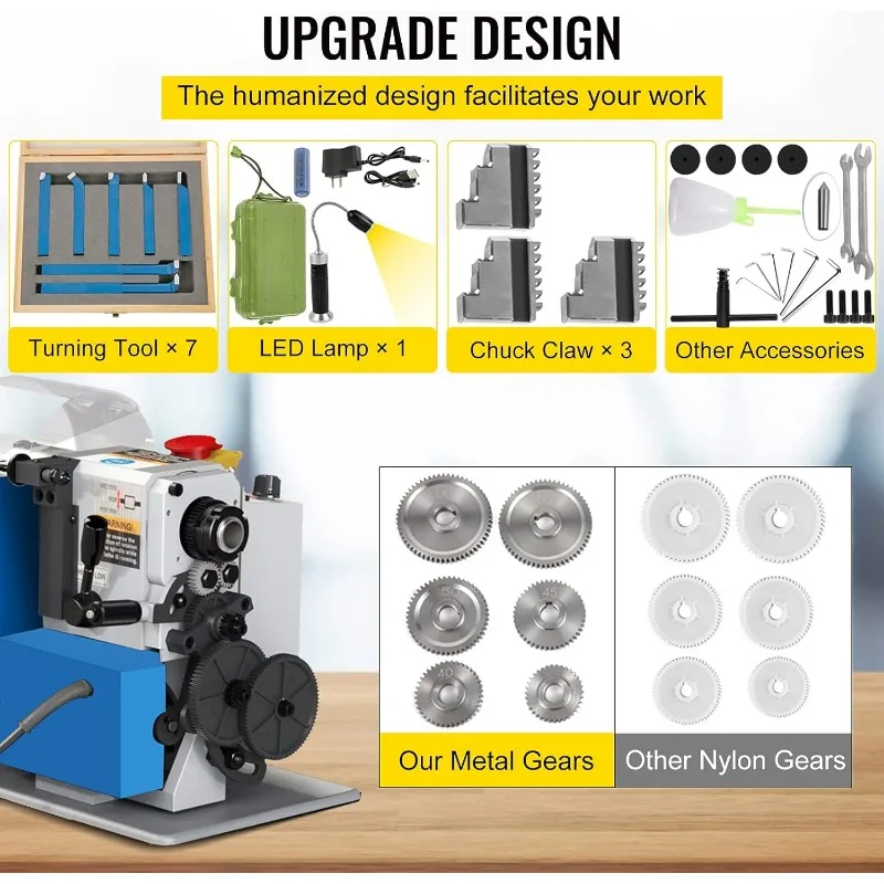 VEVOR mini-metaaldraaibank, 7 "x 14" tafelmodel metalen draaibank, 550 W variabele snelheid 2250 RPM metalen draaibank, met 3-klauwplaat CNC-minidraaibank