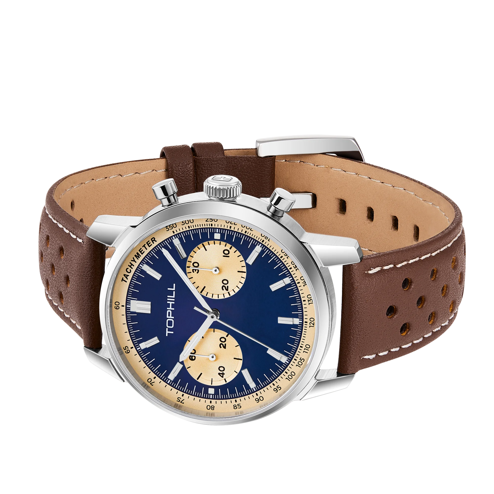TOPHILL Vintage Racing Chronograph Men’s Mechanical Watch ST1901 Seagull Movement Pilot watch Leather Strap Sapphire glass 5ATM