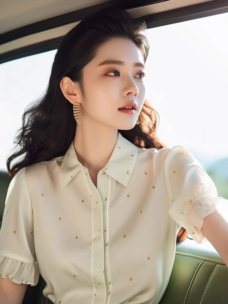 

Ele Chiffon irt Летний уникальный антивозрастной утягивающий ор Све женский модный верхний воротник обычной длины