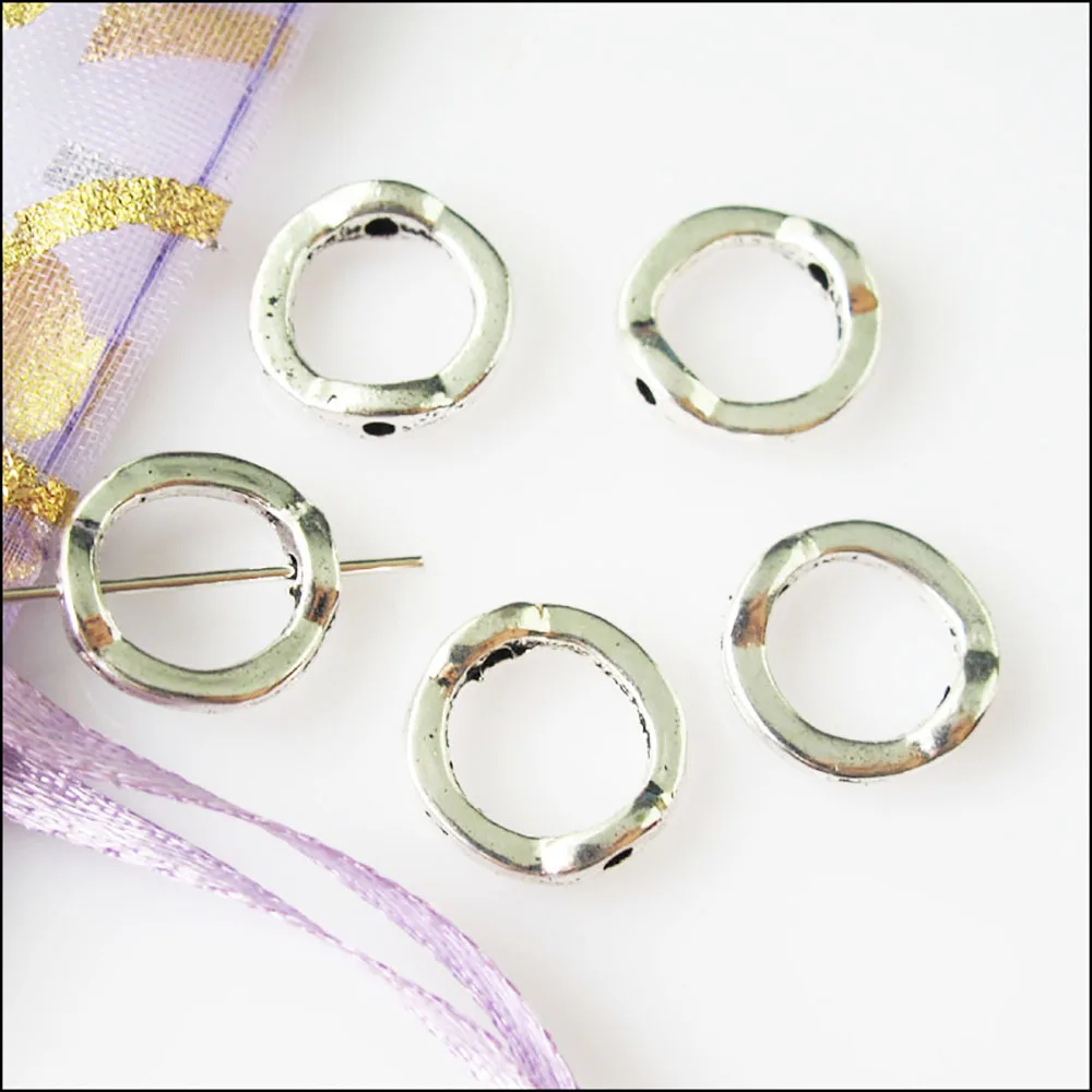 35Pcs Antiqued Silver Color Round Circle Spacer Beads Frame Charms 13mm