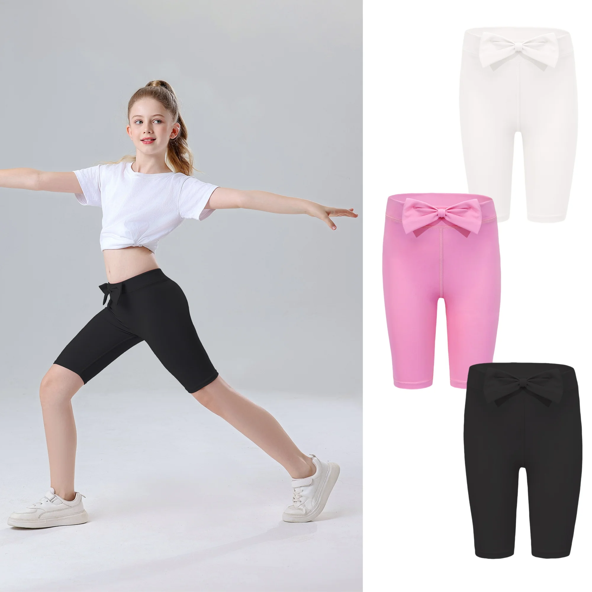 Summer Knee Length Shorts Pants Dance Safety leggings for Girls Elastic Children's Workout Yoga Running shorts Kids Clothing