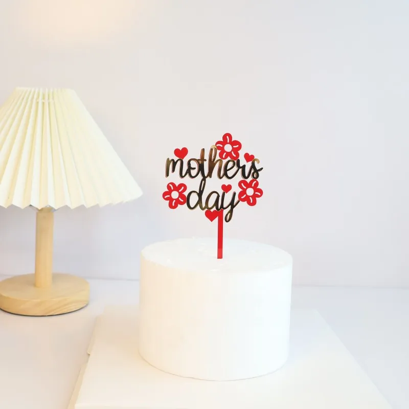 Best Mom Mother\'s Day Party Cake Topper Pink Red Love You Mum Acrylic Cake Topper for Mommy Birthday Party Cake Decorations Gift