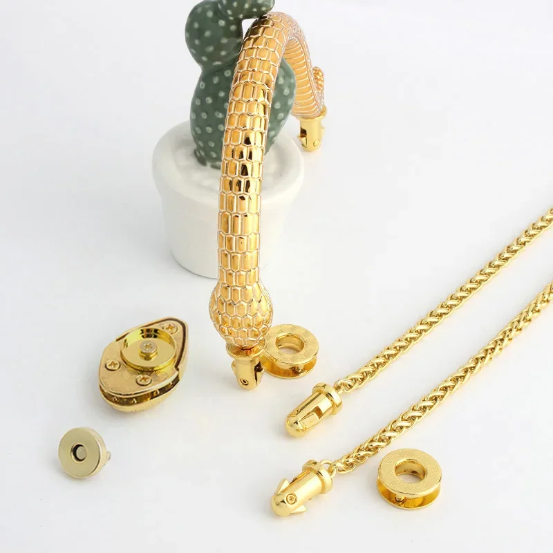 1-5Sets K Gold Color Tote Bags Snake Handle Locks Handbags Purse Shoulder Replacement Chain Clasps Buckles Hardware Accessories