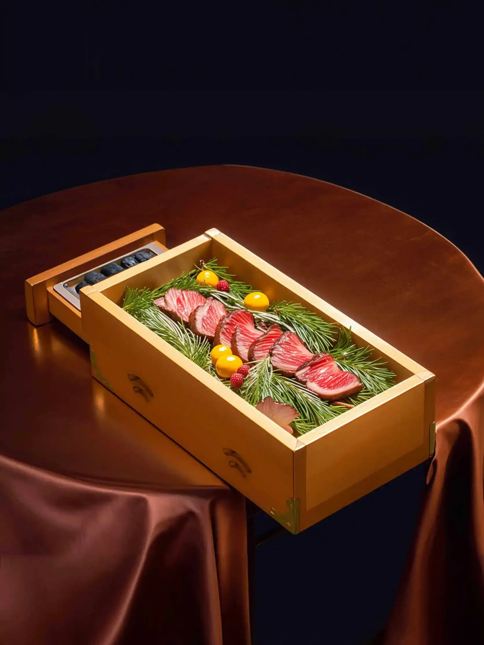 CLLminimalist Western Cuisine Charcoal Grilled  Wooden Box Creative Tableware Artistic Conception Chicken Wooden Box
