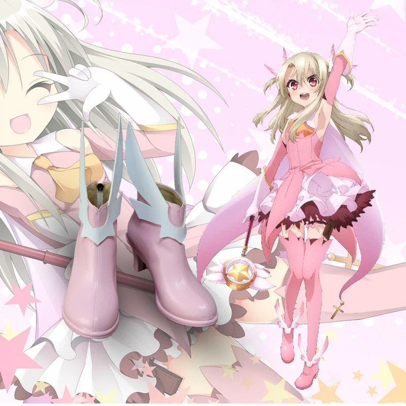 Fate kaleid liner Illyasviel Cosplay Handmade Cute pink with wing Customized Women high heels Prop Shoes