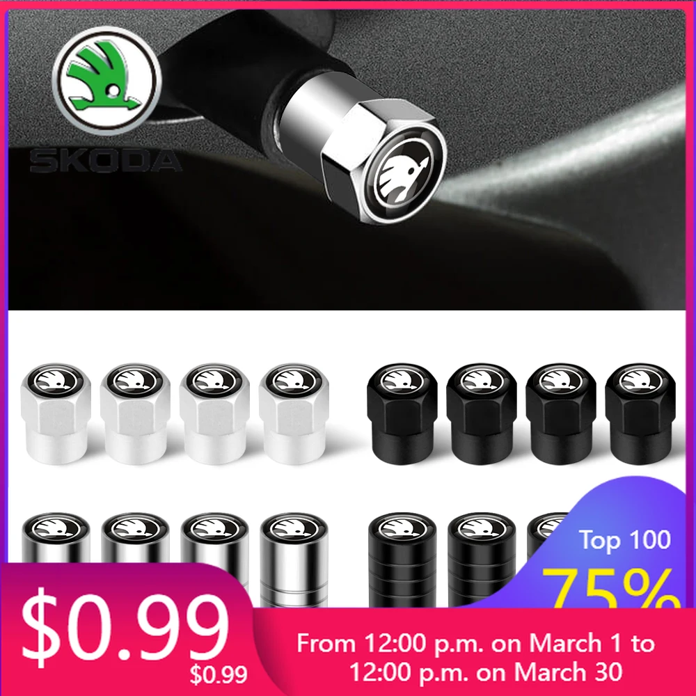 

Car Sticker 2025 New 4pcs Metal Car Styling Wheel Tire Valve Air Stem Cap Covers For Skoda S Skoda Kodiaq Fabia Kamiq Karoq Octa