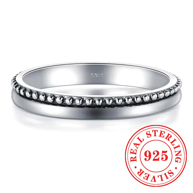 Huitan ミニマリストインレイラウンドドットリング男性用 925 スターリングシルバー指アクセサリーパンク絶妙なパーティー高品質ジュエリー