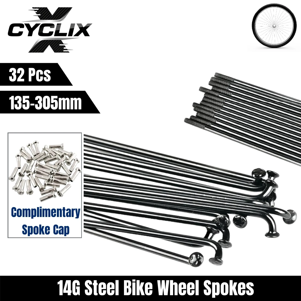 

High Quality 32pcs Bicycle Steel Spokes High Strength 14G J Bend With Nipples MTB/Road Bike Spokes135mm-305mm