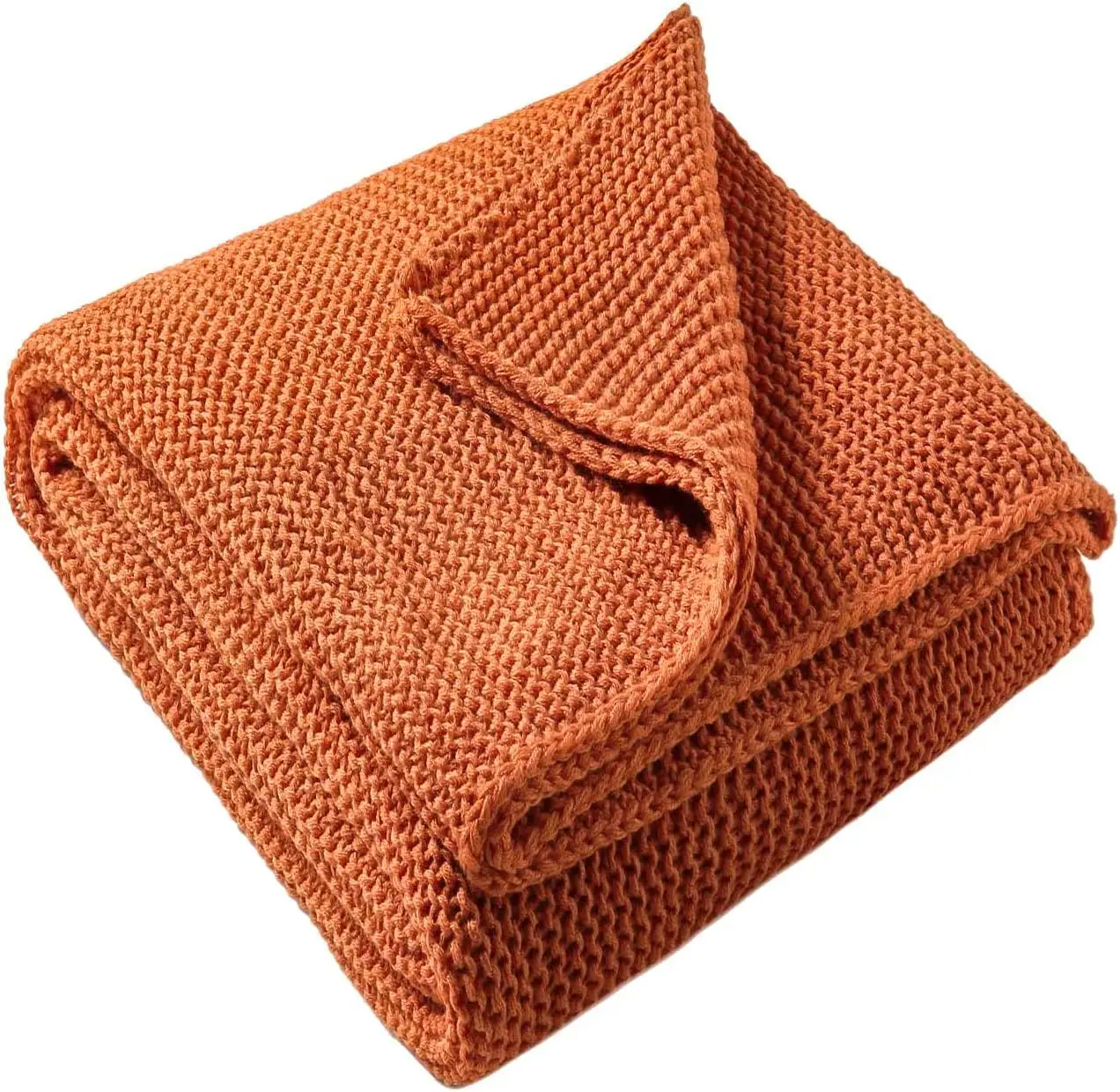 

Knitted Throw Blanket Rust Orange Knit Throw Blanket For Couch Sofa Beach Chair, 50"" X 60""