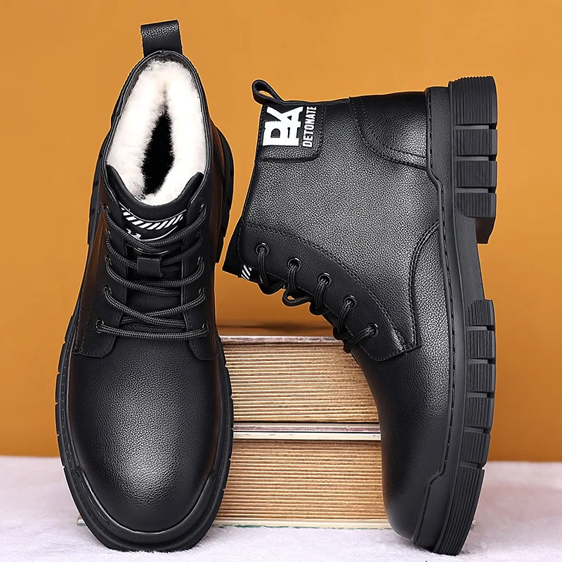 Botas de tornozelo masculinas britânicas outono inverno sola macia veludo sapatos de trabalho quentes para homens designer botas de couro antiderrapante masculino