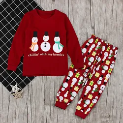 Two-piece Suit Pajamas For Toddler Kids Baby Christmas Snowman Print Sleepwear T-shirt Pants Outfits Clothes Comfort Pajamas