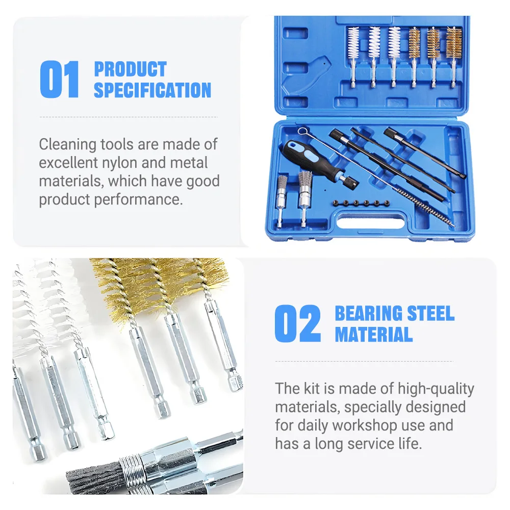 Set di strumenti per la pulizia della base dell'iniettore di carburante universale 19 in 1 con una varietà di spazzole per pulire e pulire la maggior parte dei motori di automobili
