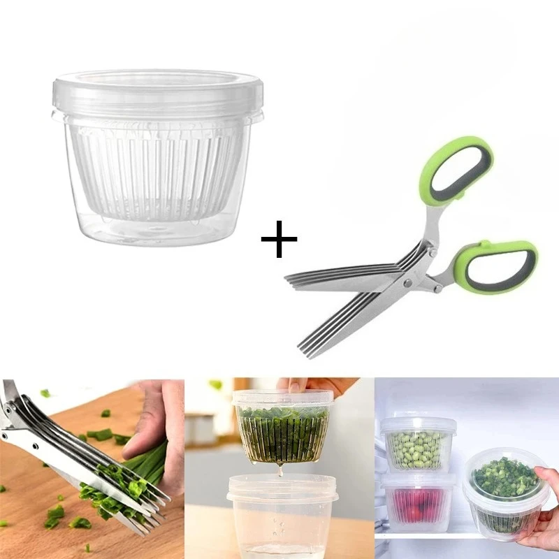 Multi-Layer Kitchen Storage Box for Onion Ginger Garlic with Scallion Scissors Lid-Sealed Drainage Circular Organizer Container