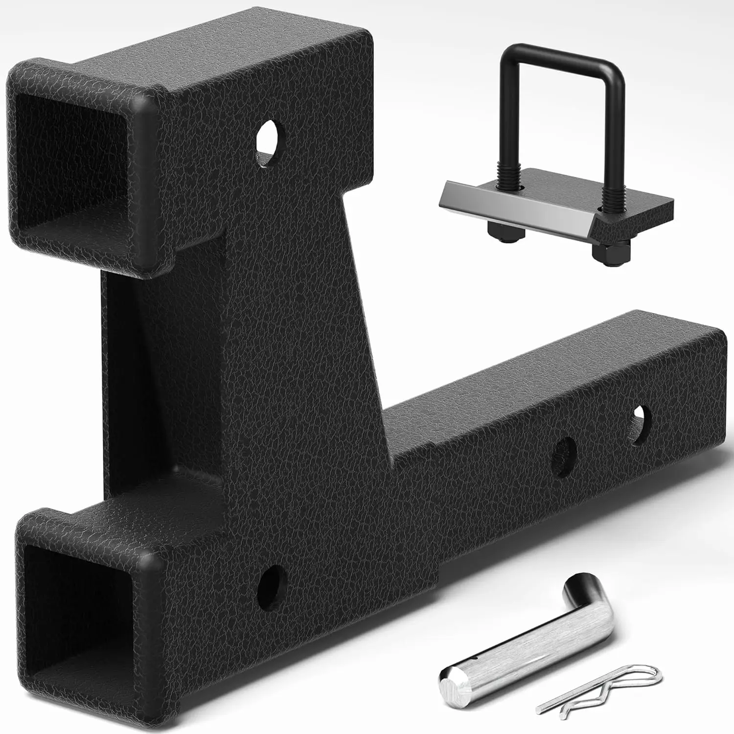 

Dual Trailer Hitch Extension 2 Inch, Adjustable 7.3"-9.3" Anti Rattle Towing & Bike Rack Extender, 3500 lbs Load, Matte Black