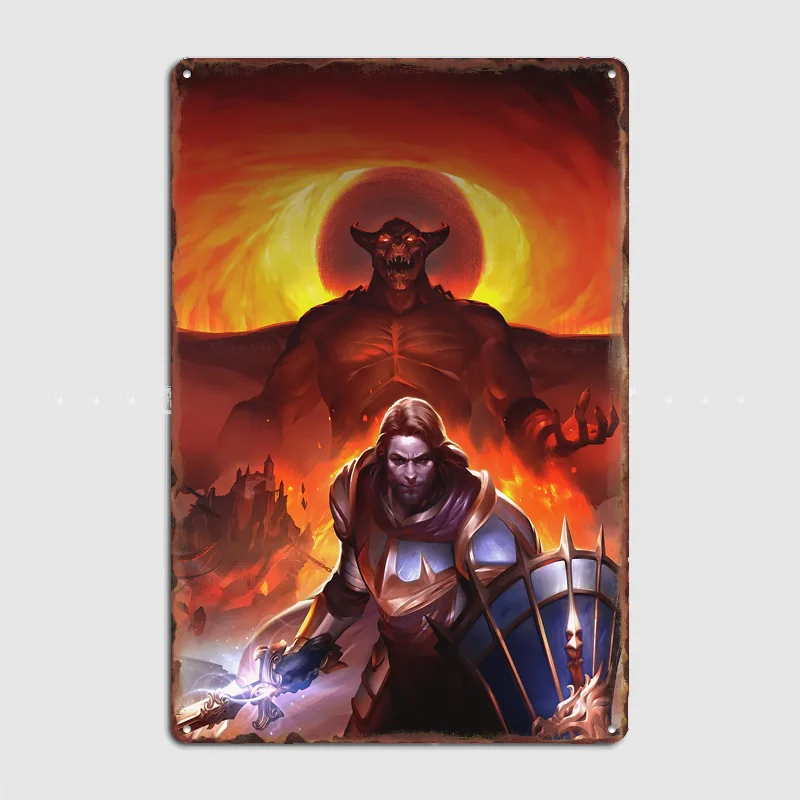 Knight vs Demon in Fiery Poster Metal Sign Room Decor Life Wall Custom Bedroom Indoor Home Wall Decor Posters Room Decoration