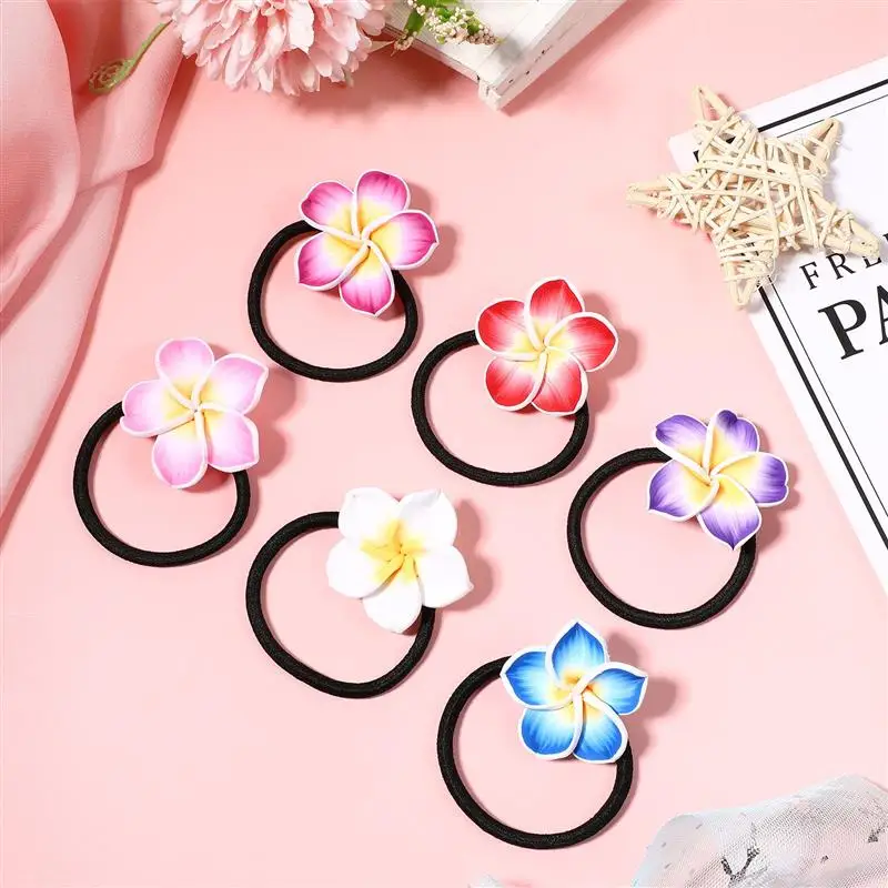 12PCS Mixed Color Hair Ties Foam Hawaiian Flower Frangipani Flower Bridal Hair Band Elastic Bands Beautiful Durable Hair Rope