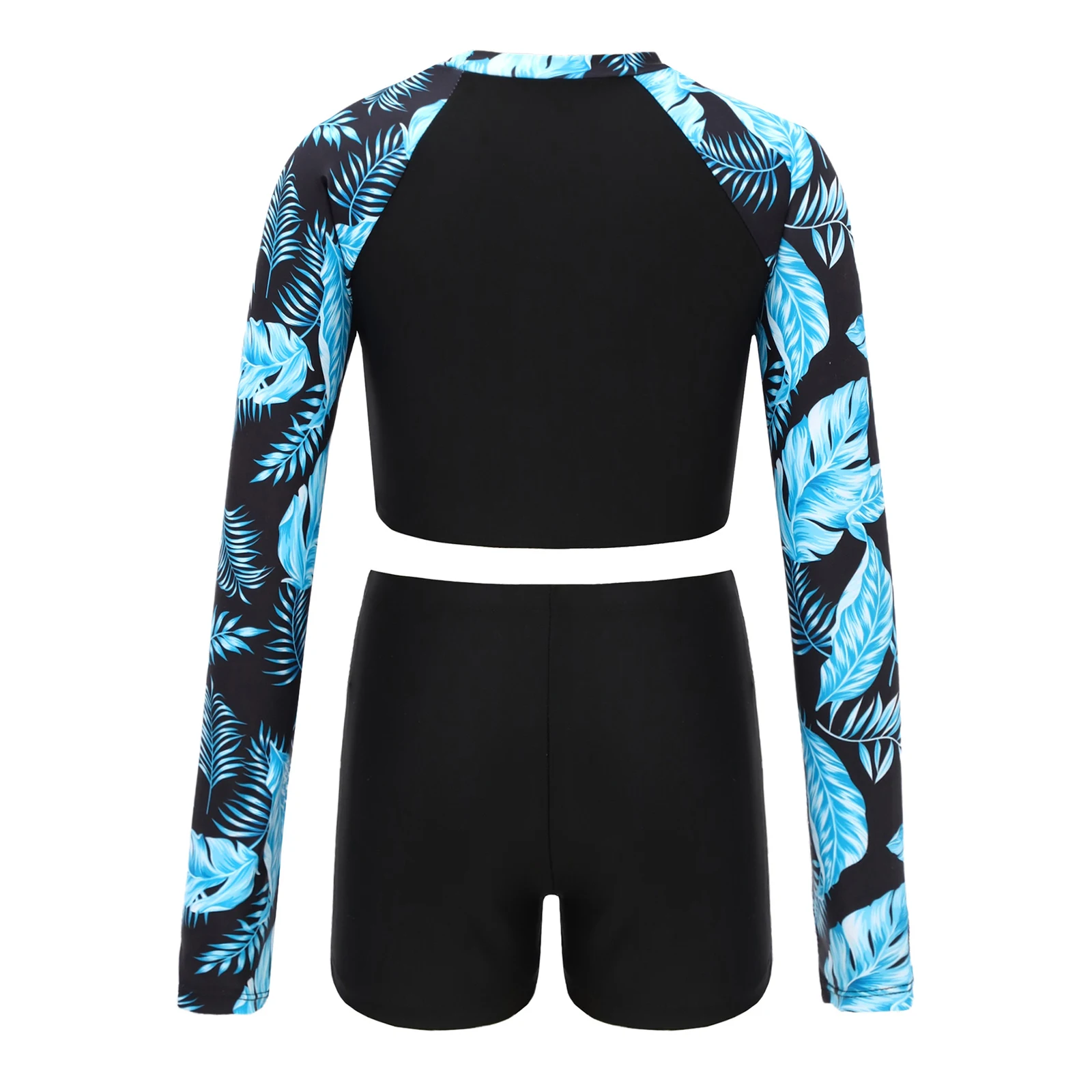 Kids Girls Rash Guard Swimwear Two Pieces Swimsuit Sun Protection Printed Long Sleeve Chest Pad Top And Shorts Beach Swim Outfit