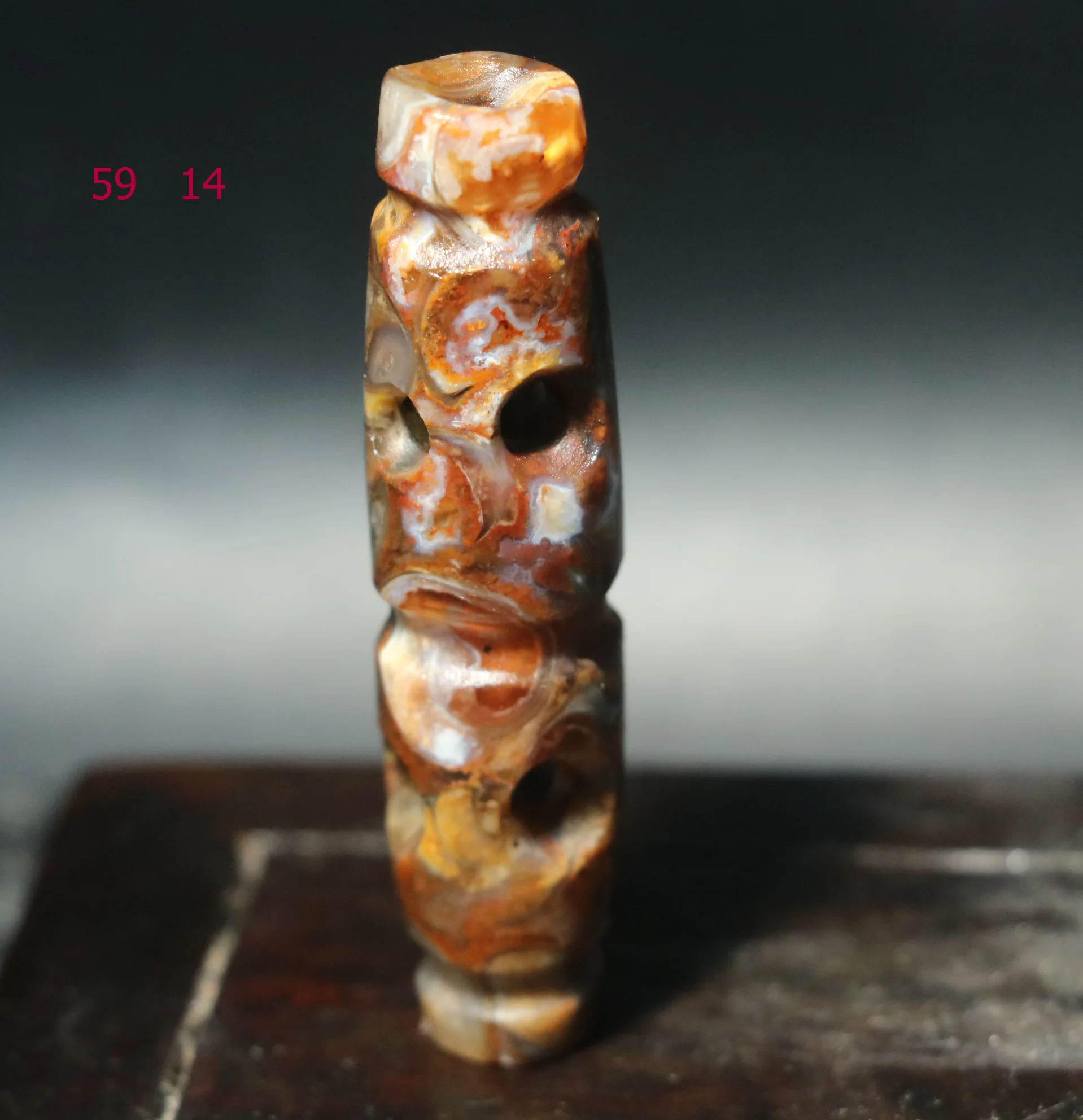 An Energy Tibetan Old Agate Triton Faluo 8 Eyed Sculptural Hole dZi Bead Pendant Amulet Talisman LKbrother Sauces UPD240712A03