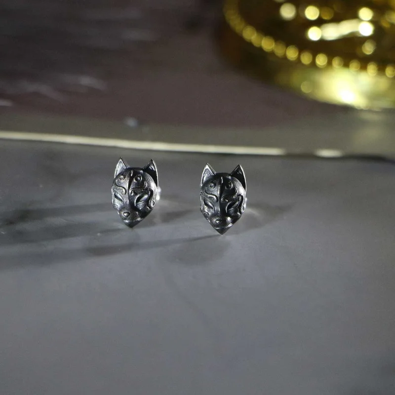 Vintage Silver Color Fox Stud Earrings for Men's and Women's Cute Goth Punk Animal Earrings Party Jewelry Fashion Accessories