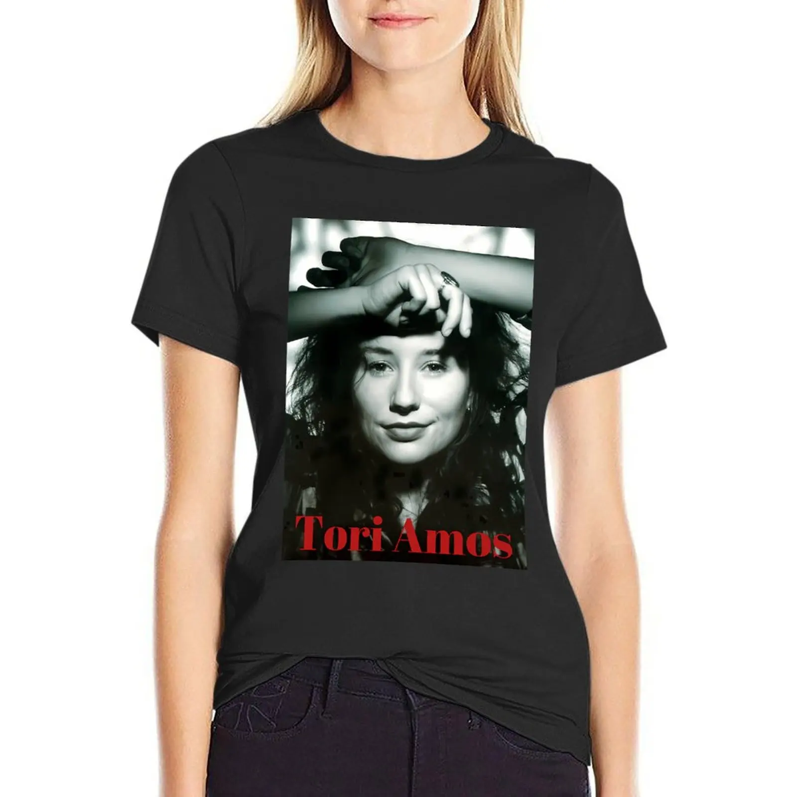 Tori Amos Black White Red Font T-Shirt vintage clothes plain sublime workout t shirts for Women