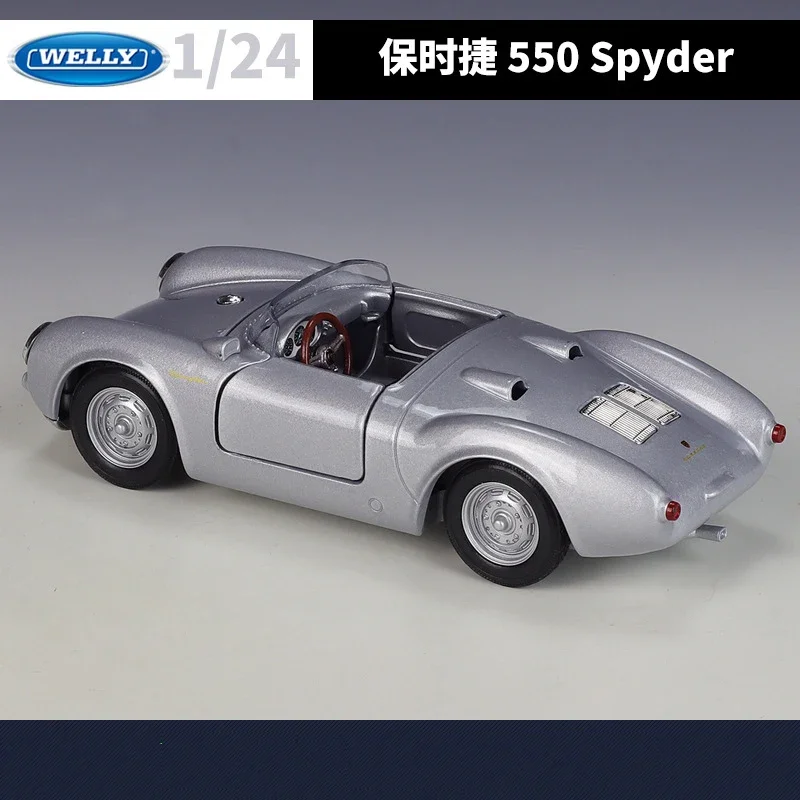 WELLY-Coche de aleación modelo Porsche 550 Spyder Convertibl para niños, vehículo de juguete, escala 1:24