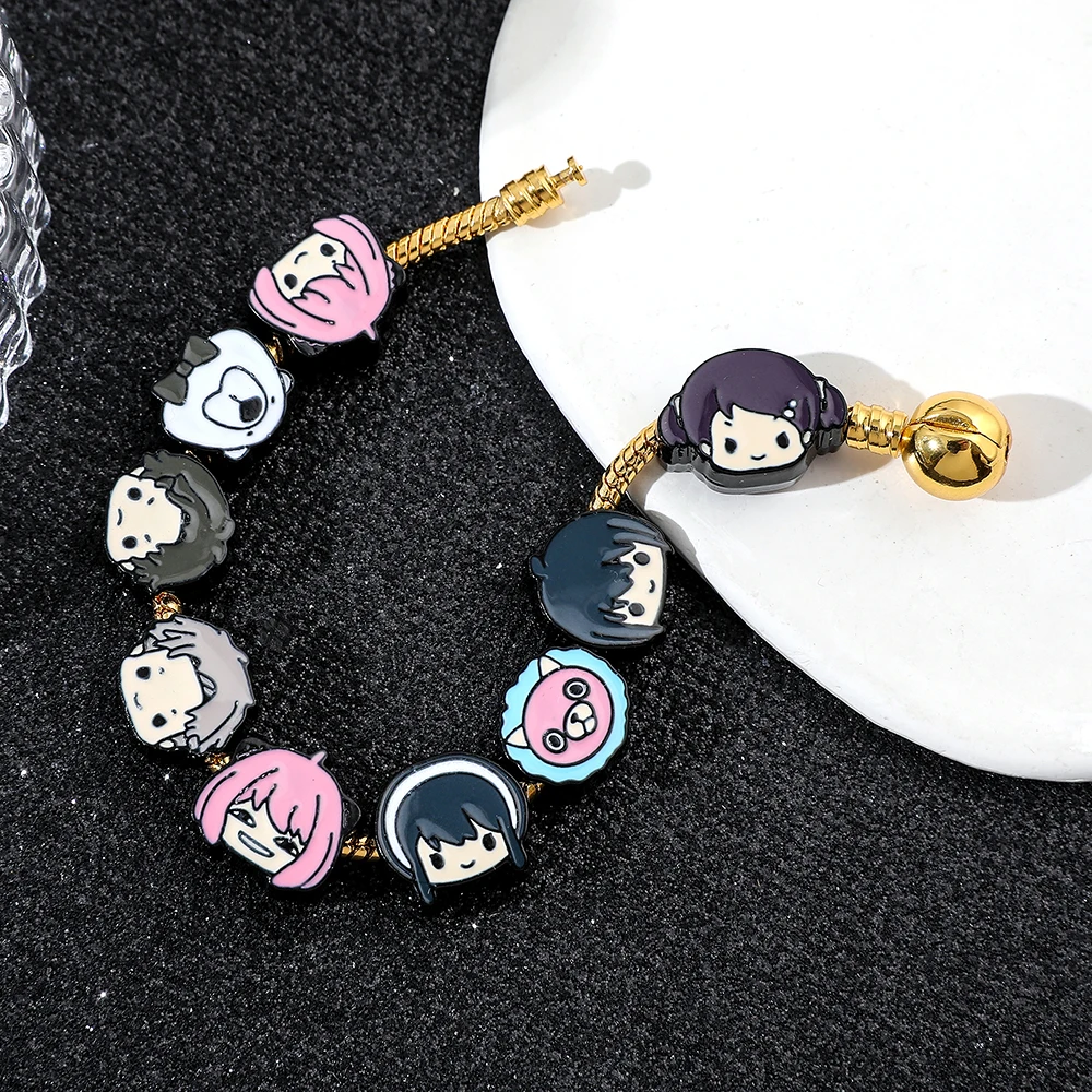 Fashion Anya Forger DIY Bracelet, Zinc Alloy Cartoon Enamel Beads, Gold‑Plated Adjustable Chain for Anime Party Cosplay Jewelry view 5
